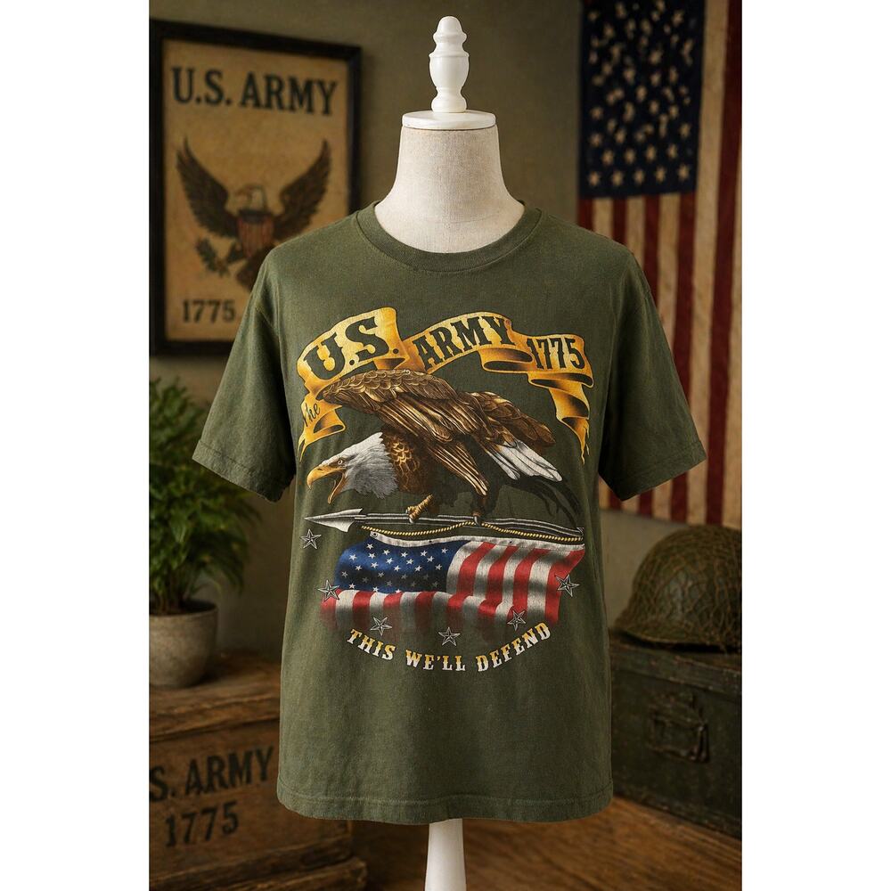 Vintage Bayside US Army 1775 This We’ll Defend American Flag Eagle Tee L